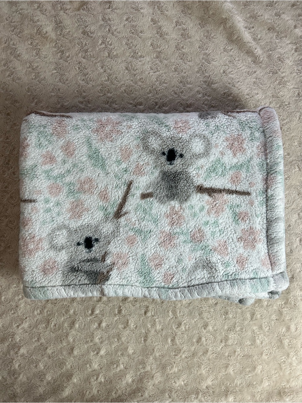 Thro Koala Bear Girl Baby Blanket Gray White Pink Green Branches Flowers